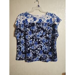 Isaac Mizrahi Live! Womans Blouse Cap Sleeve sz 1X Navy Blue Floral